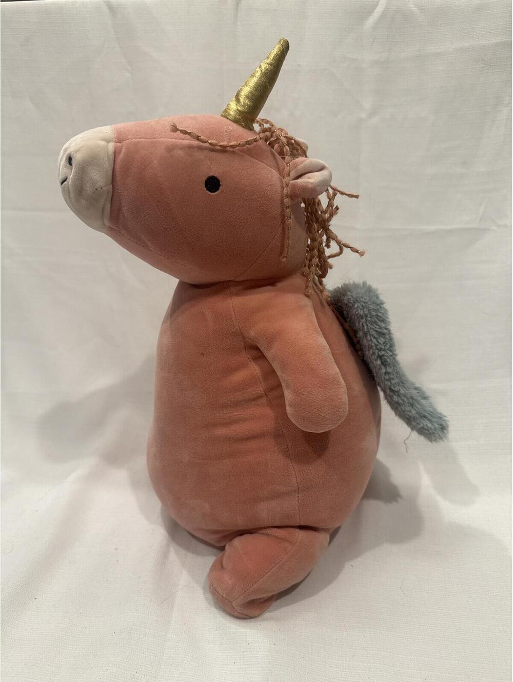 Pillowfort Pink Unicorn Plush Stuffed Animal with Gold Horn and Blue Wings